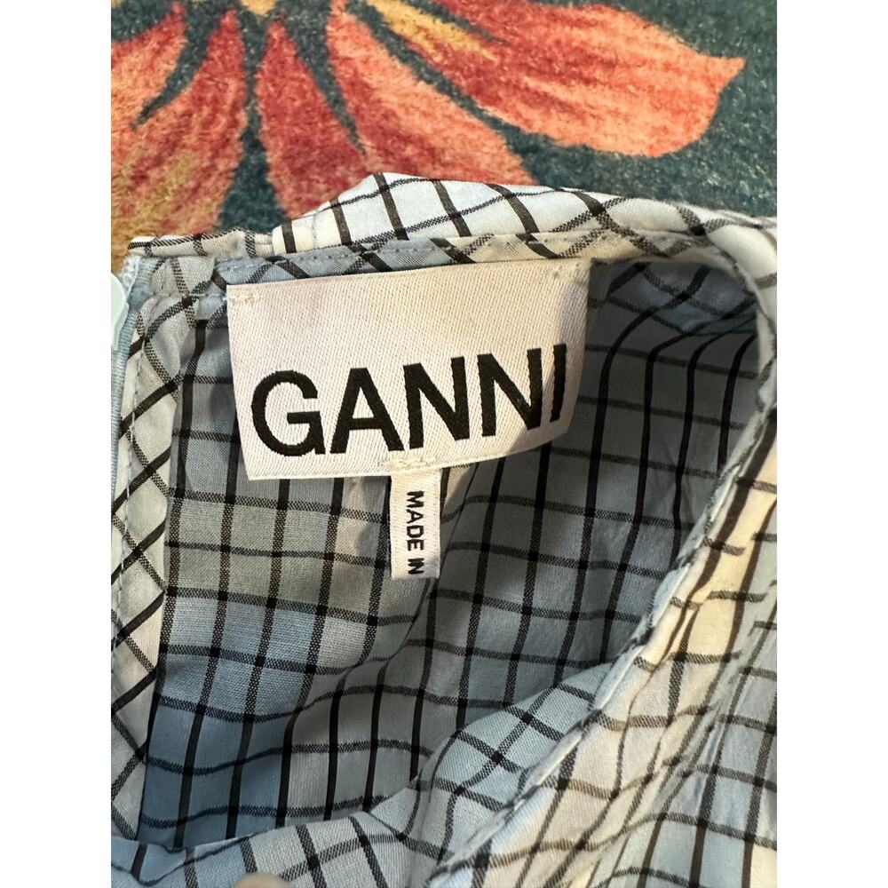 GANNI Blue Seersucker Checkered Collared Mini Dress Size EU 36 / US 4 - Picture 7 of 9